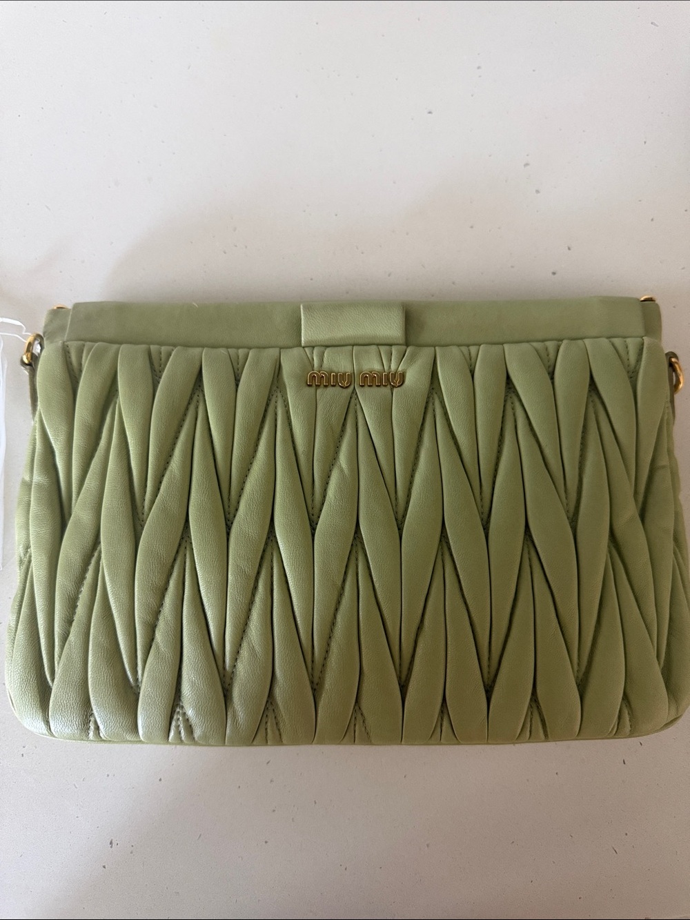 Miu Miu Matelassé Shoulder Bag in posts shop  Green with Gold Hardware